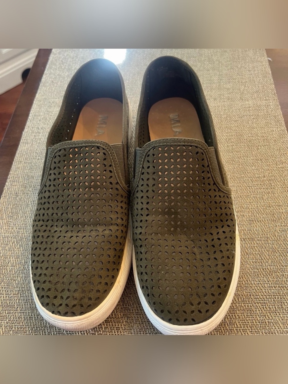 Slip on summer‎ shoes.  Olive green